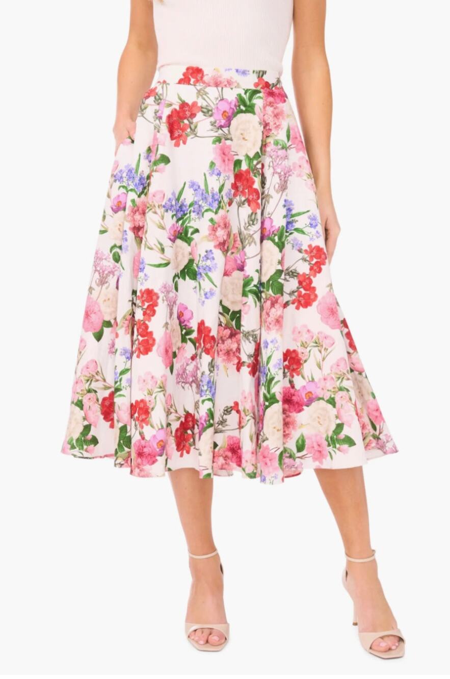 Ted Baker London Linen Ida Floral Circle Midi Skirt 14